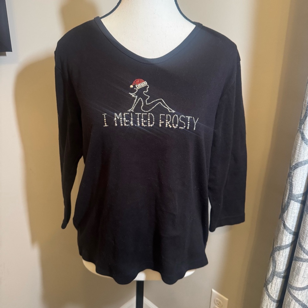Cactus Bay Apparel I Melted Frosty Rhinestone Christmas‎ Top L USA